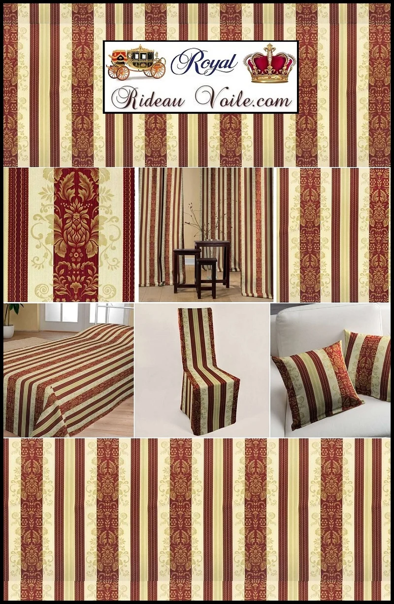 Tissu jacquard ameublement Baroque rayé mètre French fabrics rouge foncé bordeaux