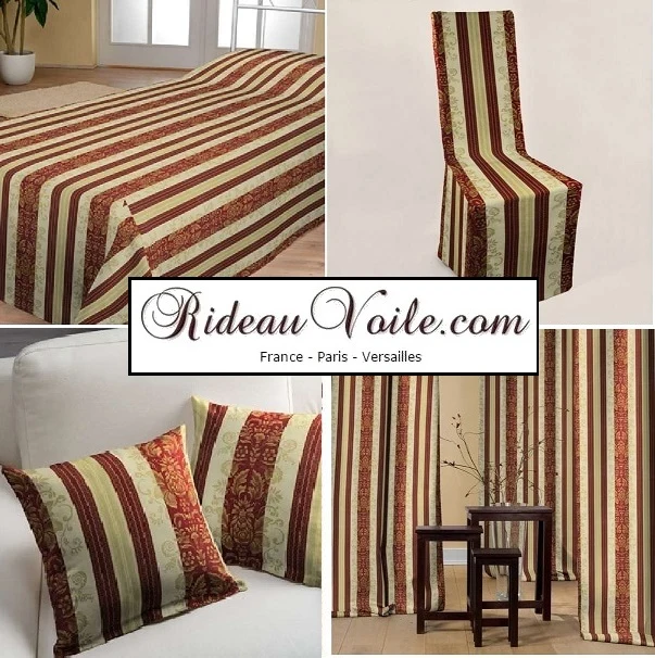 Tissu jacquard ameublement Baroque rayé mètre French fabrics rouge foncé bordeaux