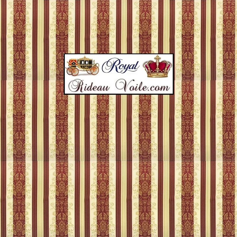 Tissu jacquard ameublement Baroque rayé mètre French fabrics rouge foncé bordeaux