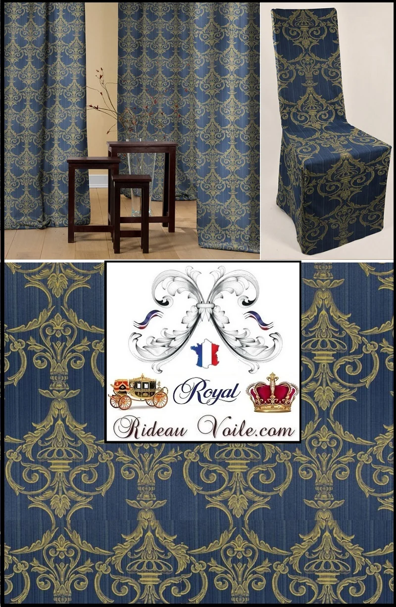 Jacquard Baroque ornement florale bleu tissu ameublement mètre rideau tapissier siège