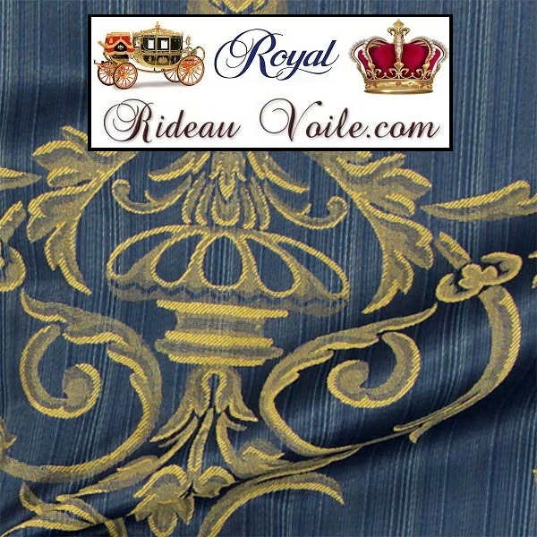 Jacquard Baroque ornement florale bleu tissu ameublement mètre rideau tapissier siège