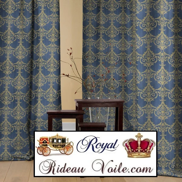 Jacquard Baroque ornement florale bleu tissu ameublement mètre rideau tapissier siège