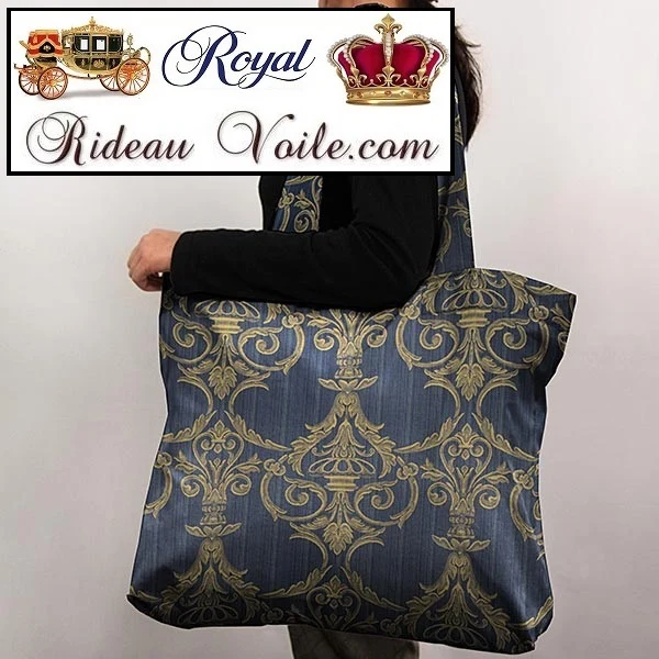 Jacquard Baroque ornement florale bleu tissu ameublement mètre rideau tapissier siège