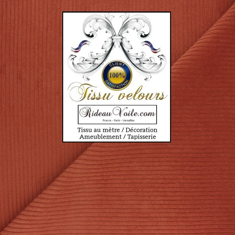 Tissus velours rayures côtelé orange rouge carotte au mètre ameublement rideau