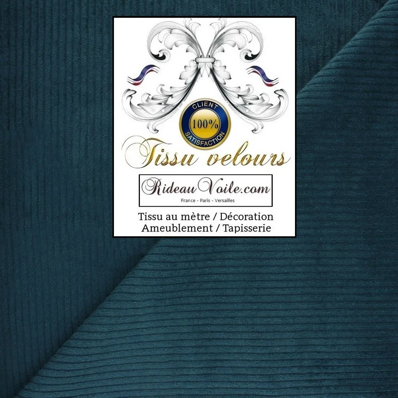 Tissus velours côtelé bleu pétrole au mètre ameublement rideau store décoration