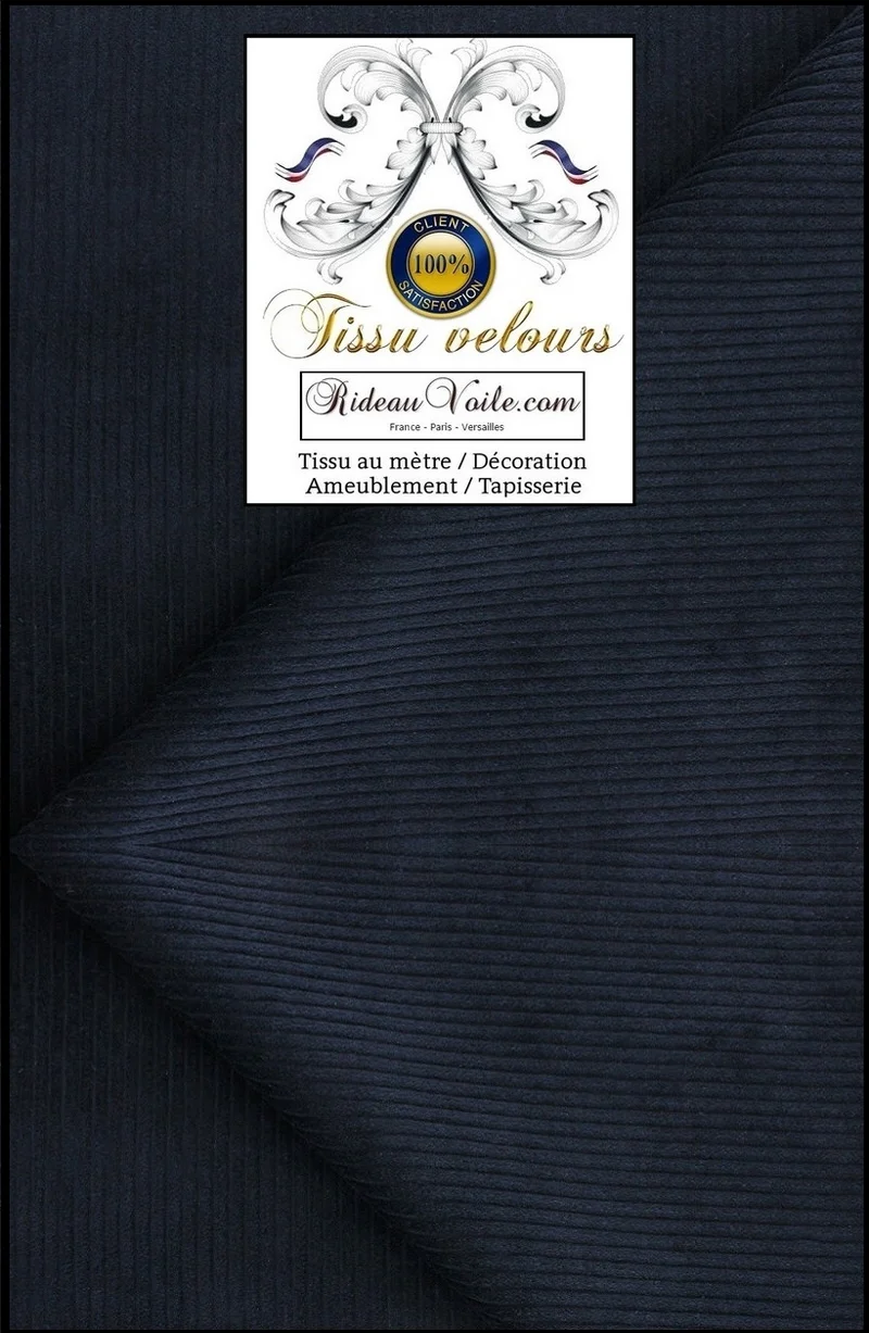 Tissus velours côtelé bleu marine ameublement rideau store décoration sur mesure