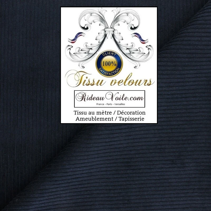 Tissus velours côtelé bleu marine ameublement rideau store décoration sur mesure