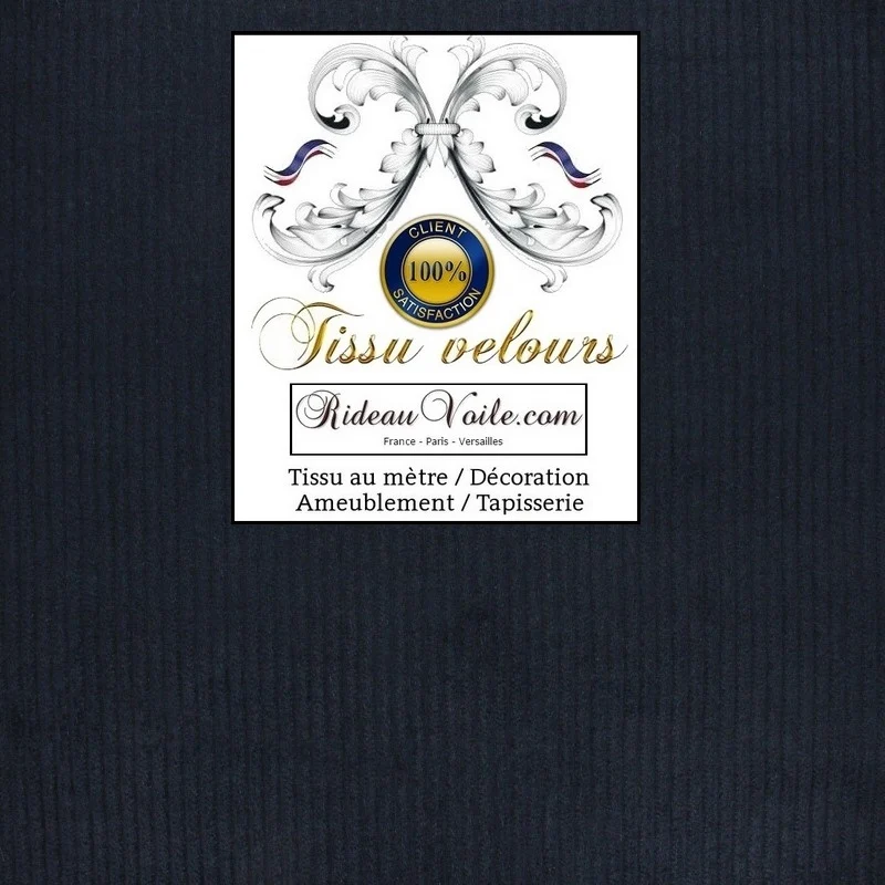 Tissus velours côtelé bleu marine ameublement rideau store décoration sur mesure