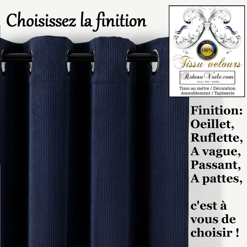 Tissus velours côtelé bleu marine ameublement rideau store décoration sur mesure