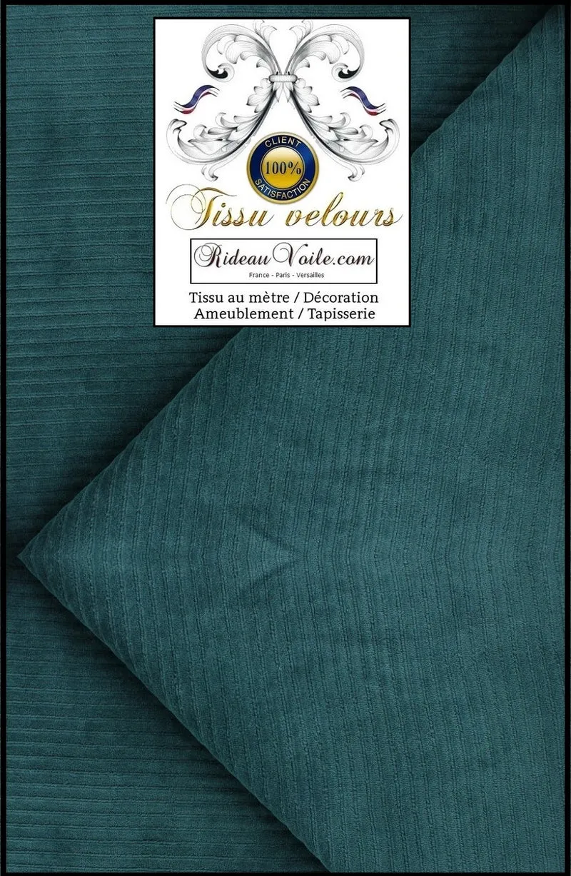 Tissu velours uni bleu au mètre ameublement tapisserie siège store Rideauvoile