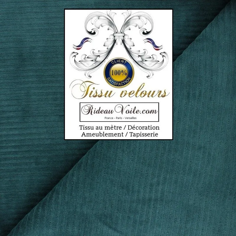 Tissu velours uni bleu au mètre ameublement tapisserie siège store Rideauvoile