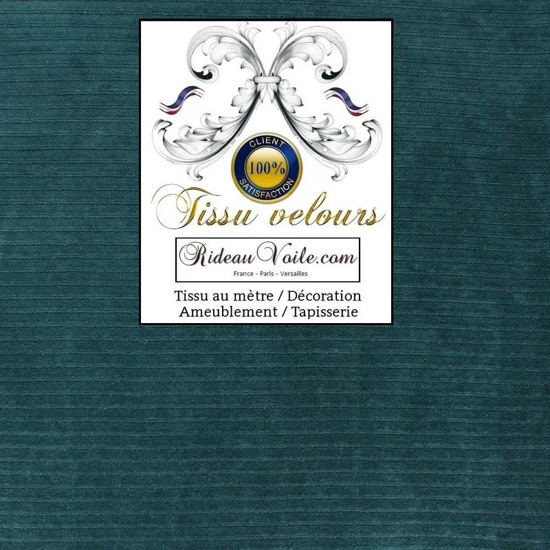 Tissu velours uni bleu au mètre ameublement tapisserie siège store Rideauvoile