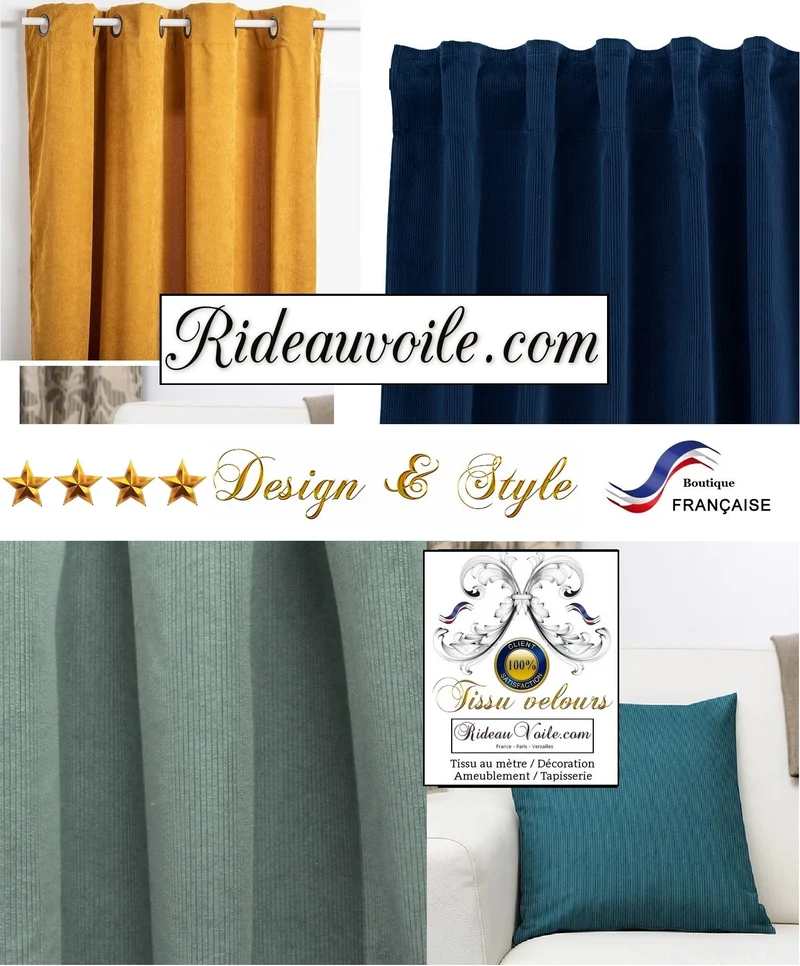 Tissu velours uni bleu au mètre ameublement tapisserie siège store Rideauvoile