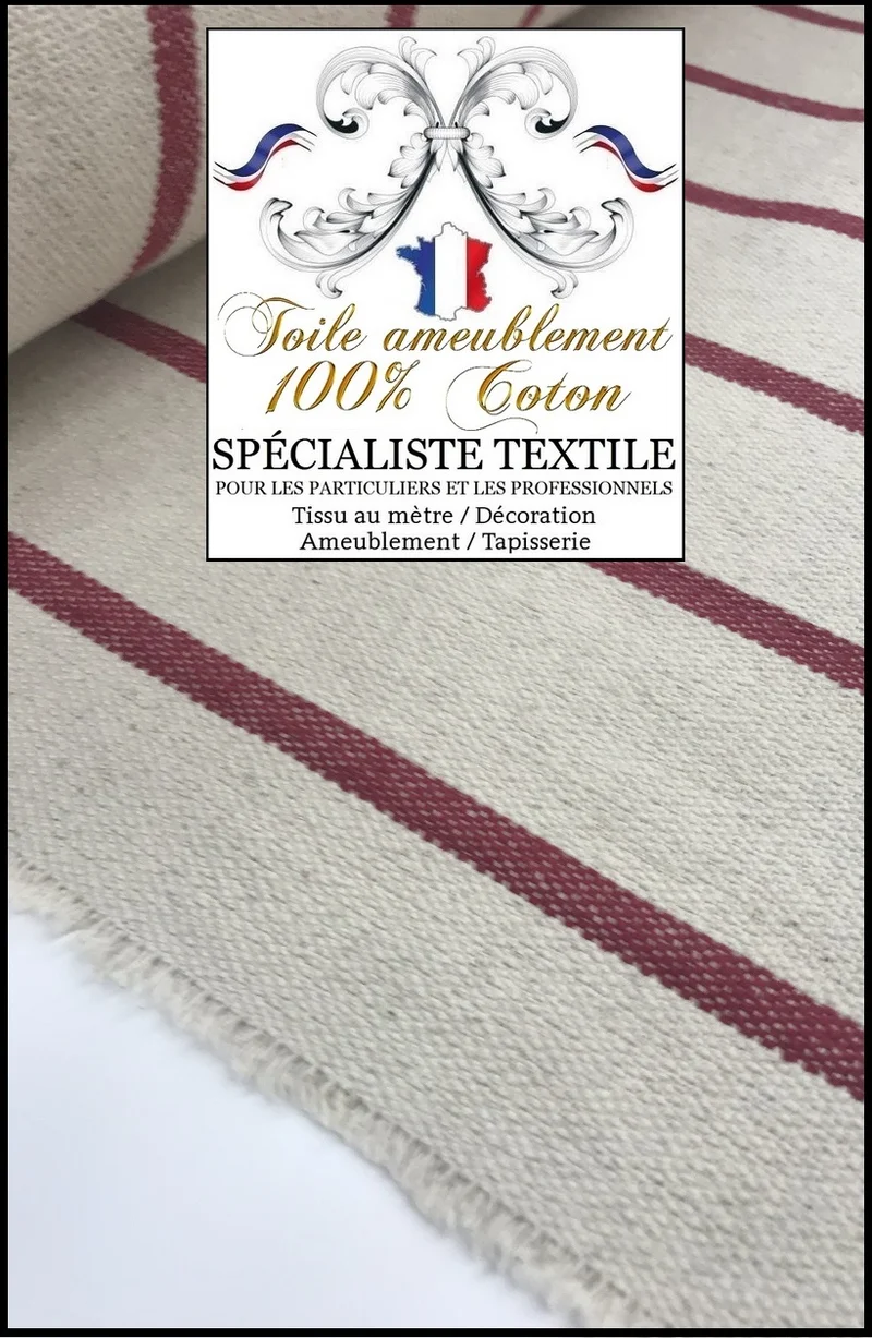 Tissu coton ligne rouge Toile matelas rayés ameublement mètre rideau store siège