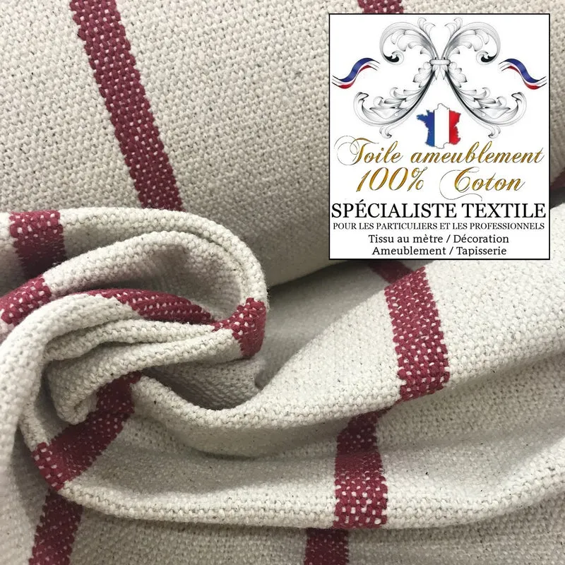 Tissu coton ligne rouge Toile matelas rayés ameublement mètre rideau store siège