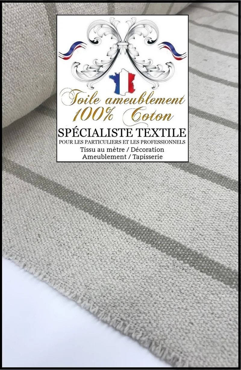 Canvas 100% coton Toile matelas rayés ameublement TAUPE mètre rideau store siège