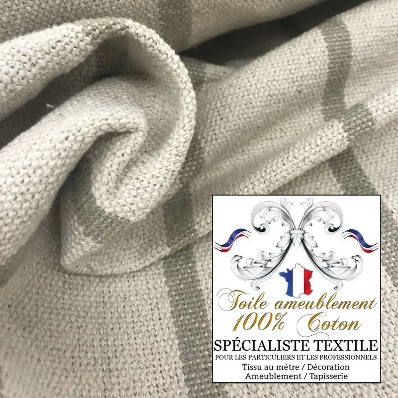 Canvas 100% coton Toile matelas rayés ameublement TAUPE mètre rideau store siège