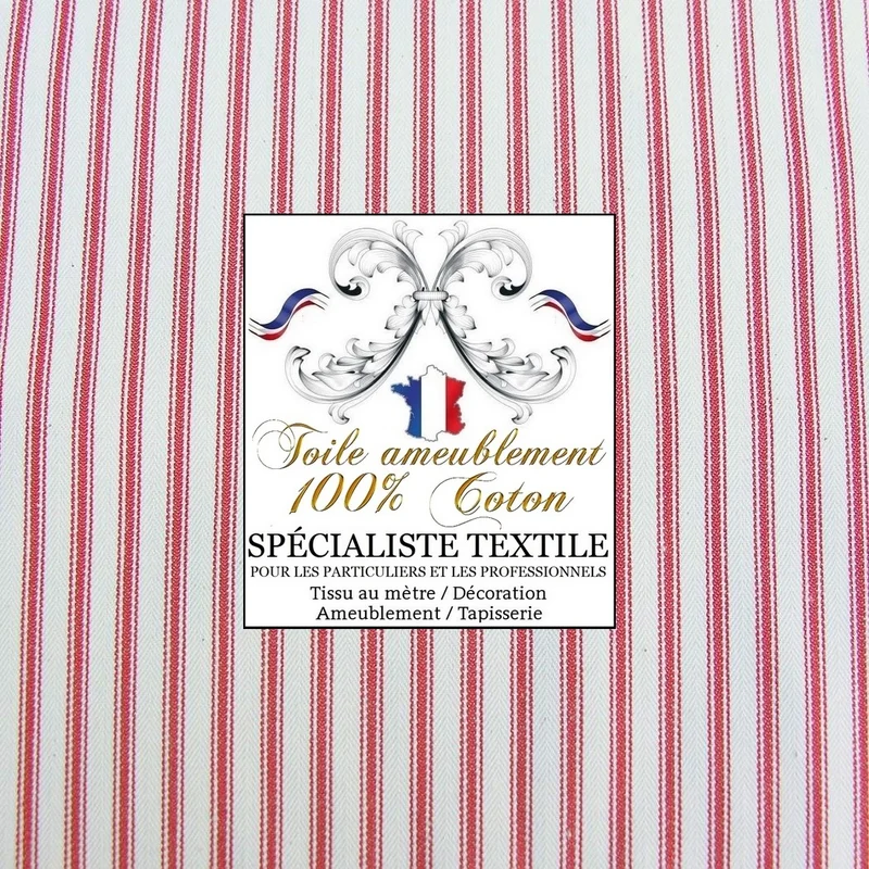 Rayé rouge cerise coton Toile ameublement coutil bisonnes mètre confection rideau
