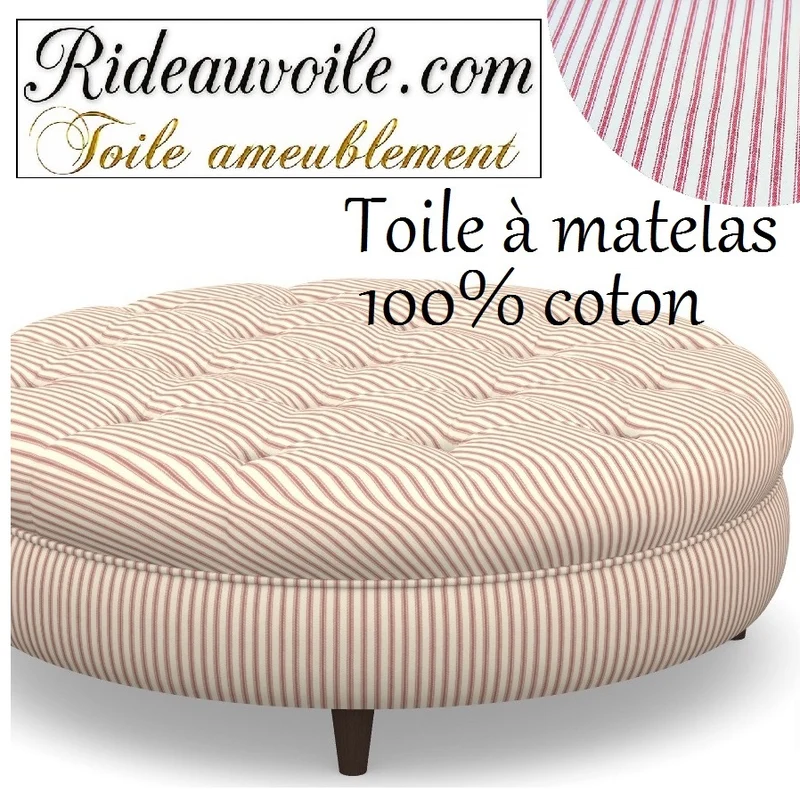 Rayé rouge cerise coton Toile ameublement coutil bisonnes mètre confection rideau