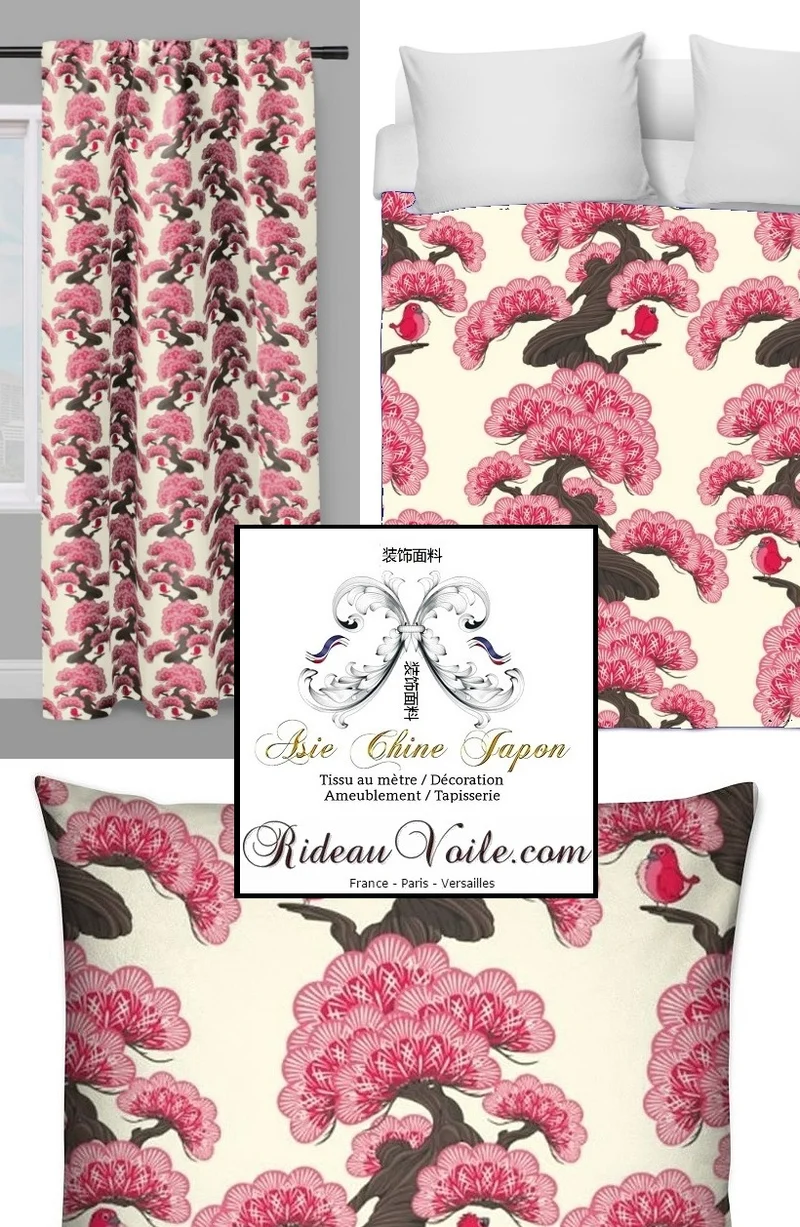 Décoration fleur cerisier Asiatique tissu ameublement motifs japonais mètre rideau