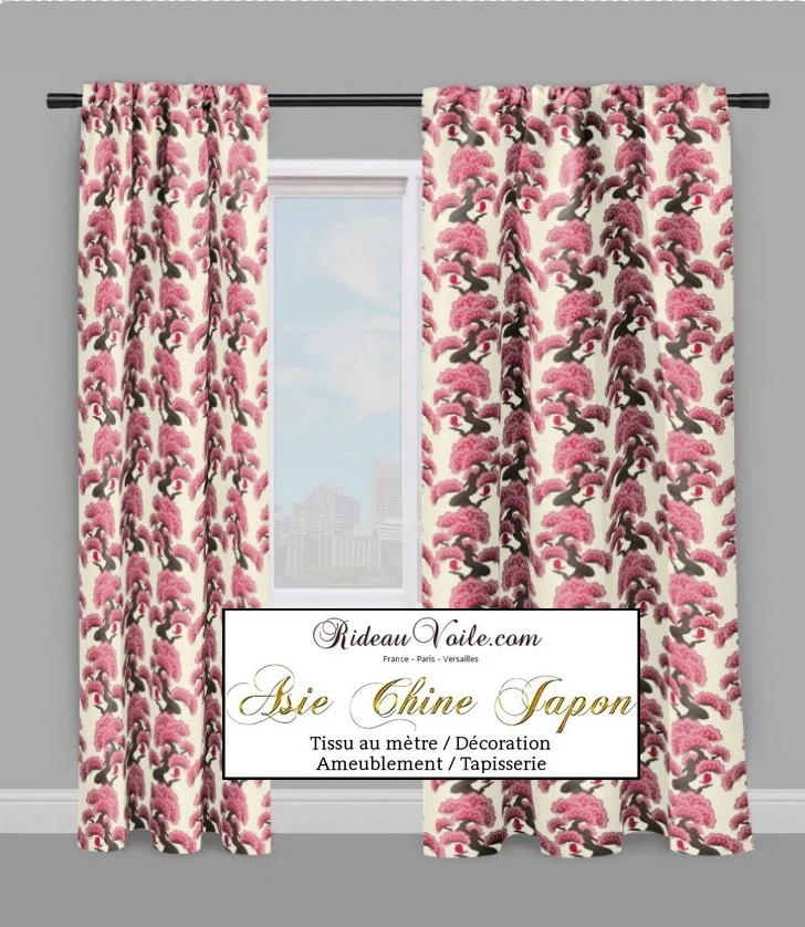 Décoration fleur cerisier Asiatique tissu ameublement motifs japonais mètre rideau
