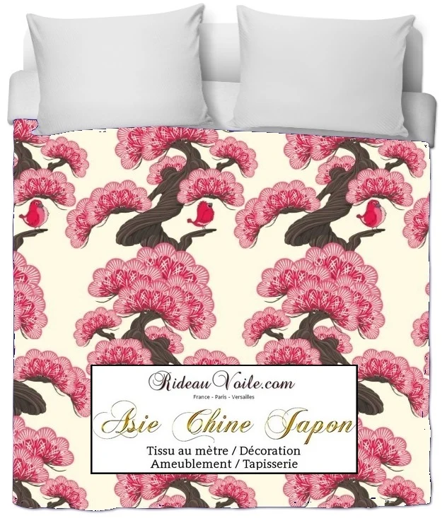 Décoration fleur cerisier Asiatique tissu ameublement motifs japonais mètre rideau