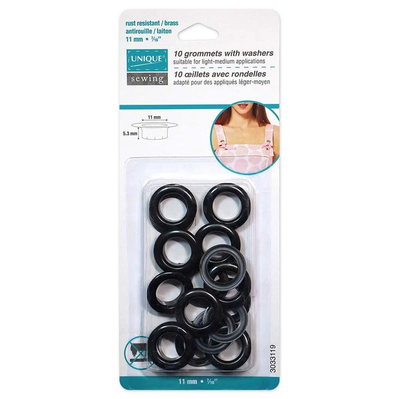 UNIQUE | Oeillets en 2 parties avec rondelles en plastique | 11 x 5.3mm (3/8″ x 3/16″) - 10 sets