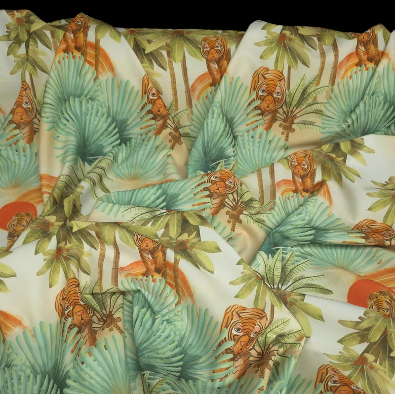 Tissu Boardshort Deadstock de Designer | Tigres Tropicaux