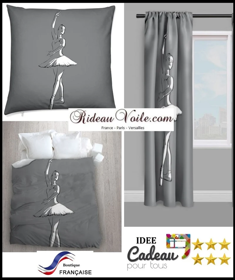 Motif tissu gris au mètre danseuse juste corps blanc jeune fille rideau couette coussin