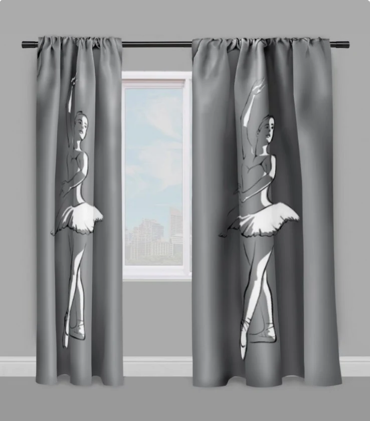 Motif tissu gris au mètre danseuse juste corps blanc jeune fille rideau couette coussin