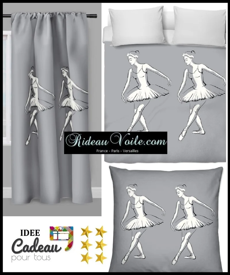 Motif tissu gris au mètre danseuse juste corps blanc jeune fille rideau couette coussin