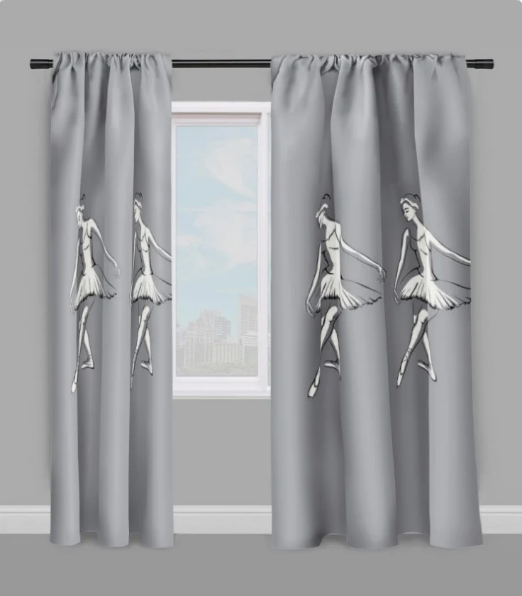 Motif tissu gris au mètre danseuse juste corps blanc jeune fille rideau couette coussin