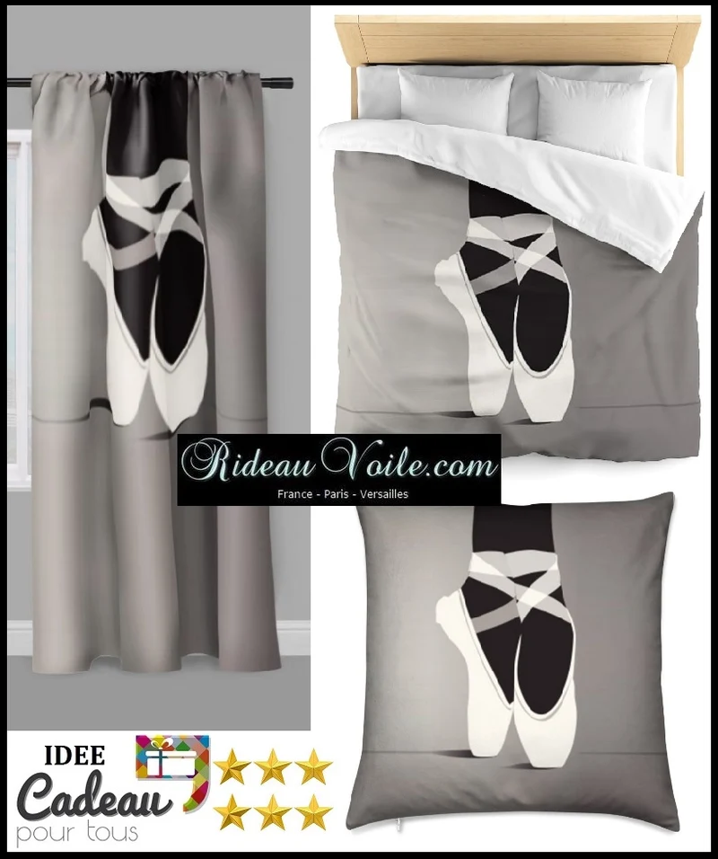 Tissu au mètre noir imprimé motif chaussons satin pointe blanc Danseuse étoile ballerine