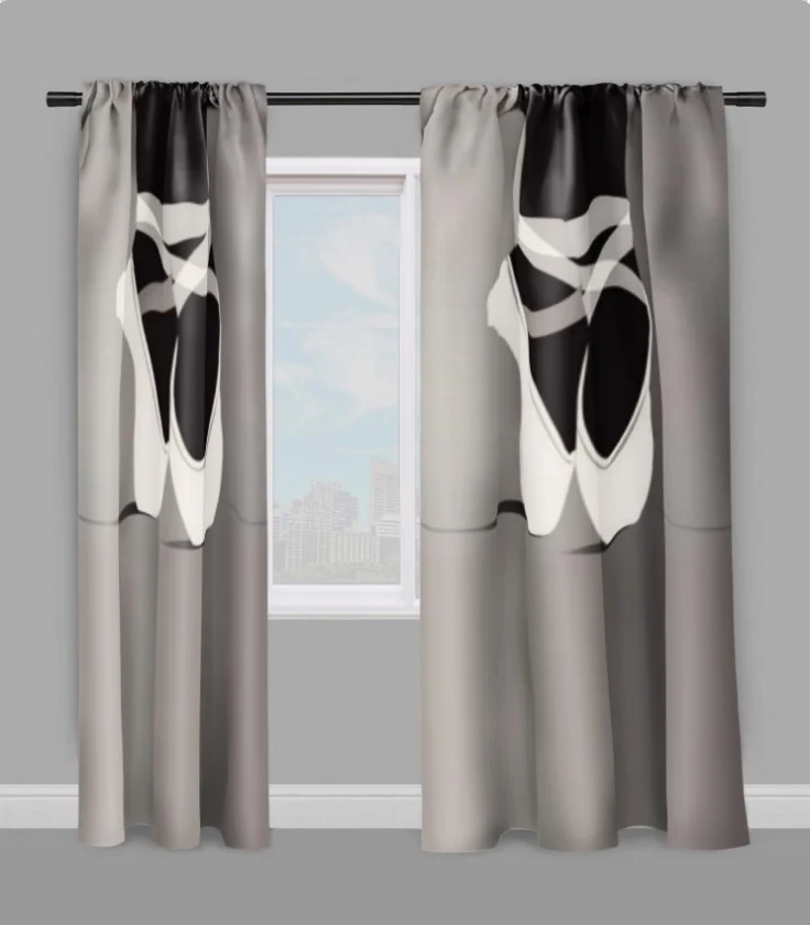 Tissu au mètre noir imprimé motif chaussons satin pointe blanc Danseuse étoile ballerine