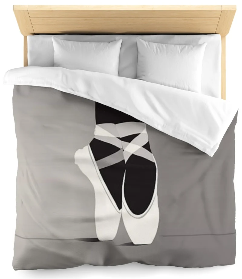 Tissu au mètre noir imprimé motif chaussons satin pointe blanc Danseuse étoile ballerine