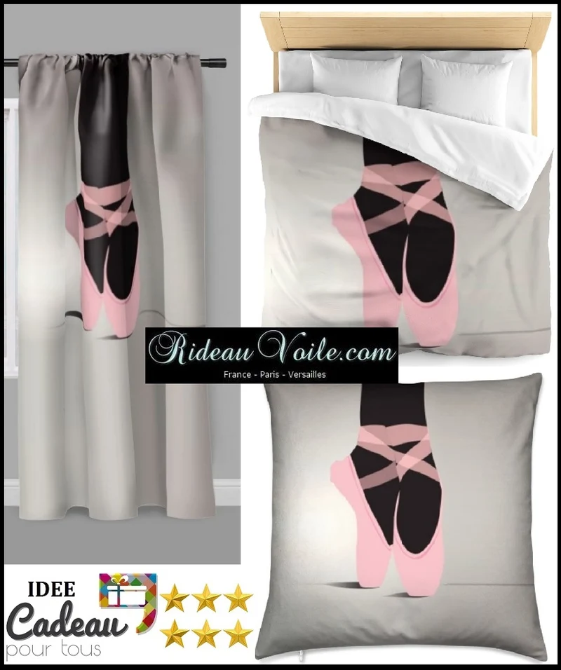 Tissu au mètre noir motif chaussons satin pointe rose décoration Danseuse étoile ballerine