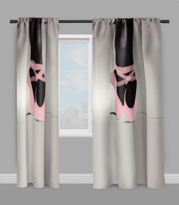 Tissu au mètre noir motif chaussons satin pointe rose décoration Danseuse étoile ballerine