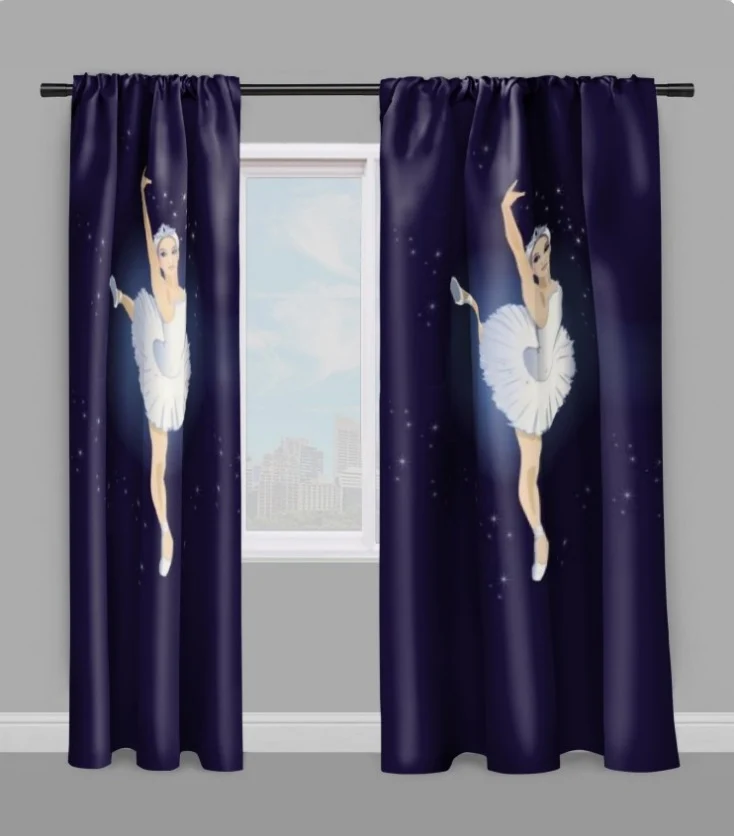 Tissu au mètre bleu motif Danseuse Classique étoile Ballet Lac des Cygnes Opéra