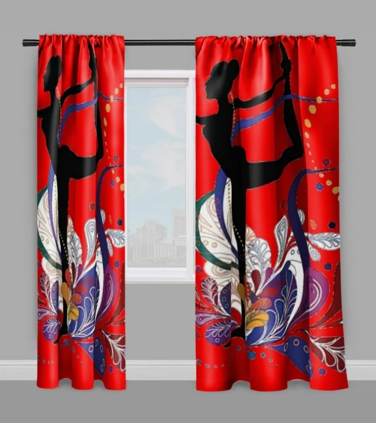 Tissu au mètre motif Danseuse étoile silhouette yoga dandayamana rouge