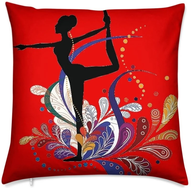 Tissu au mètre motif Danseuse étoile silhouette yoga dandayamana rouge