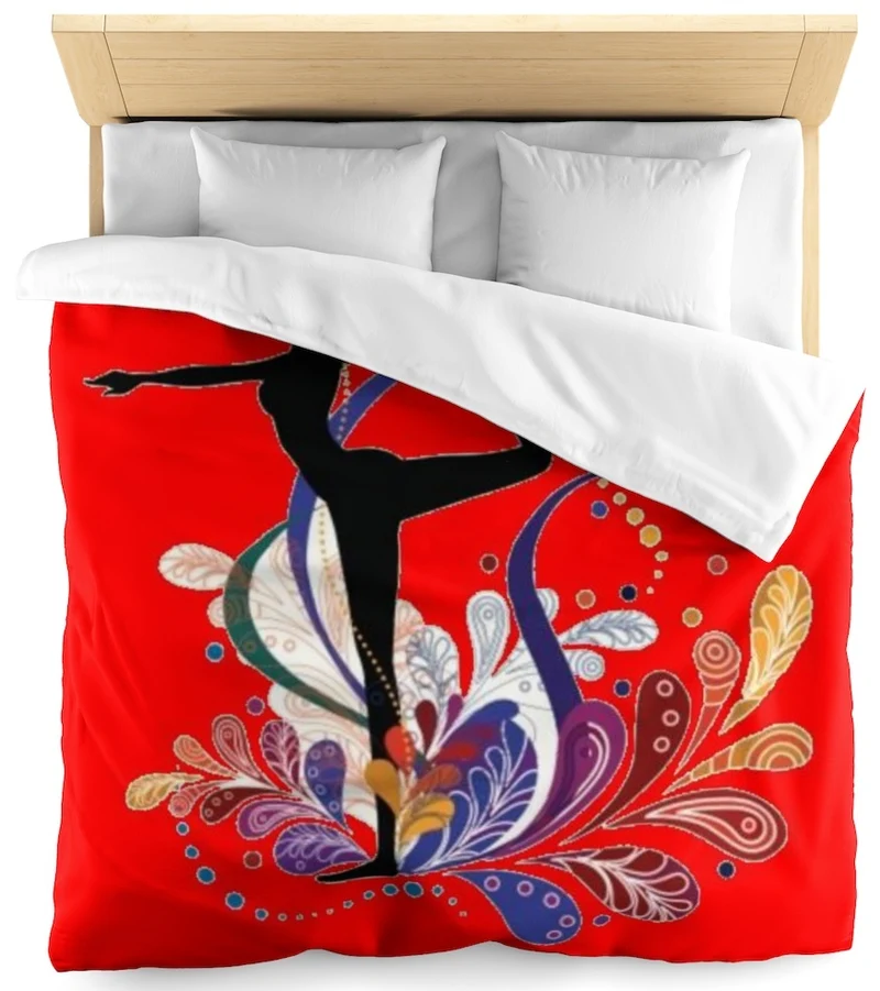 Tissu au mètre motif Danseuse étoile silhouette yoga dandayamana rouge