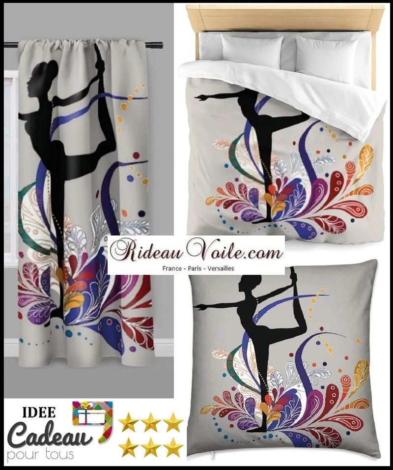 Tissu sport au mètre motif Danseuse étoile silhouette yoga dandayamana gris taupe