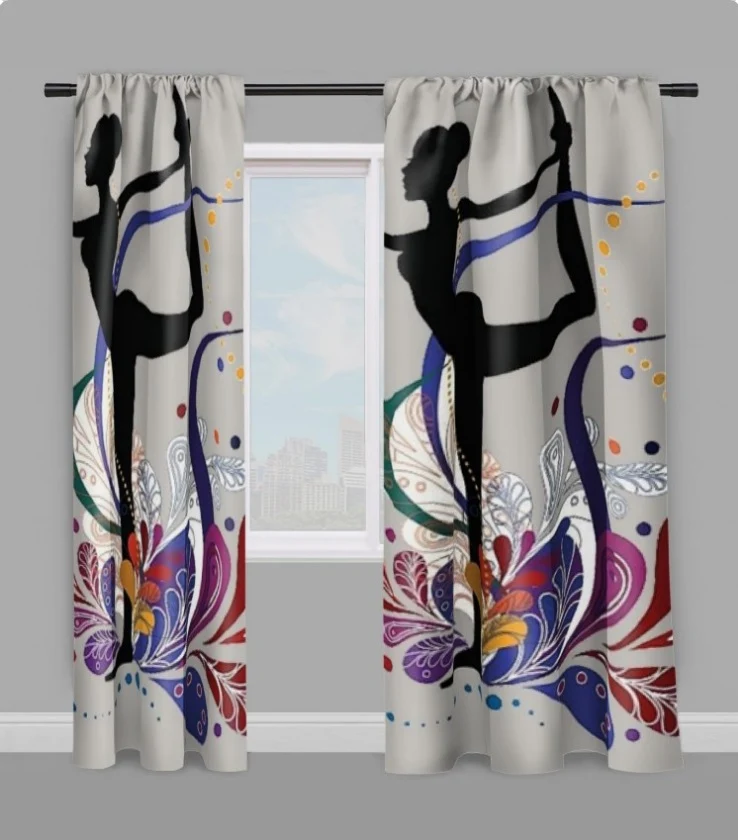 Tissu sport au mètre motif Danseuse étoile silhouette yoga dandayamana gris taupe