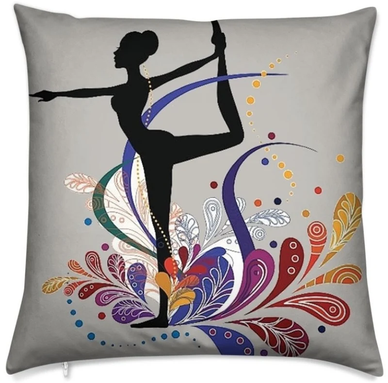 Tissu sport au mètre motif Danseuse étoile silhouette yoga dandayamana gris taupe