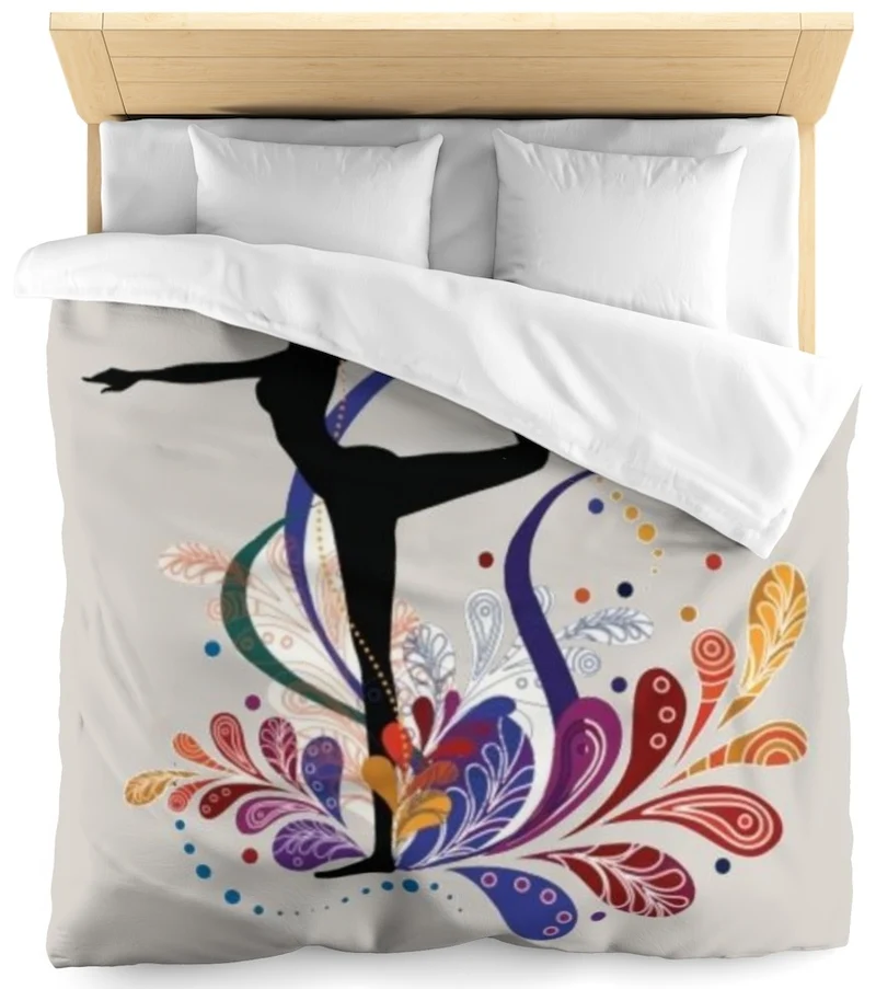 Tissu sport au mètre motif Danseuse étoile silhouette yoga dandayamana gris taupe