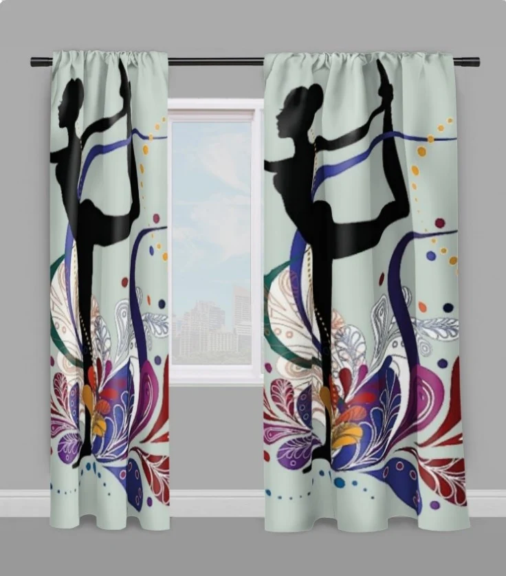 Tissu au mètre motif Danseuse sport imprimé silhouette yoga dandayamana rideau