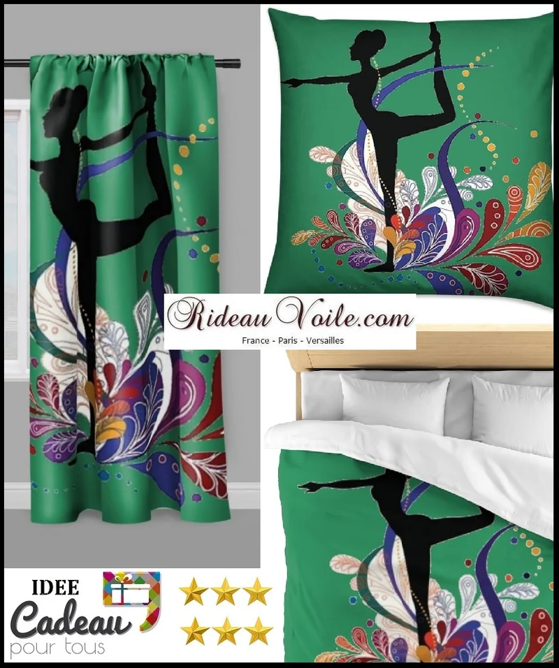 Tissu au mètre vert motif Danseuse étoile silhouette pose yoga dandayamana