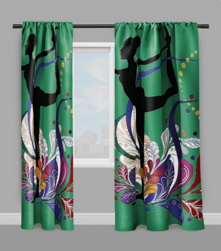 Tissu au mètre vert motif Danseuse étoile silhouette pose yoga dandayamana
