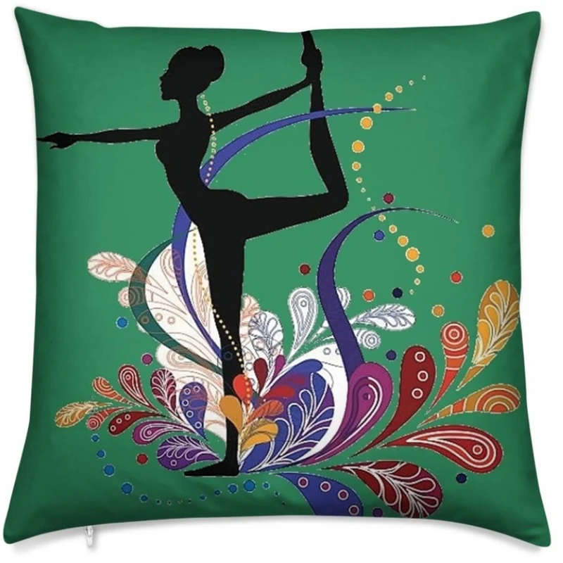 Tissu au mètre vert motif Danseuse étoile silhouette pose yoga dandayamana
