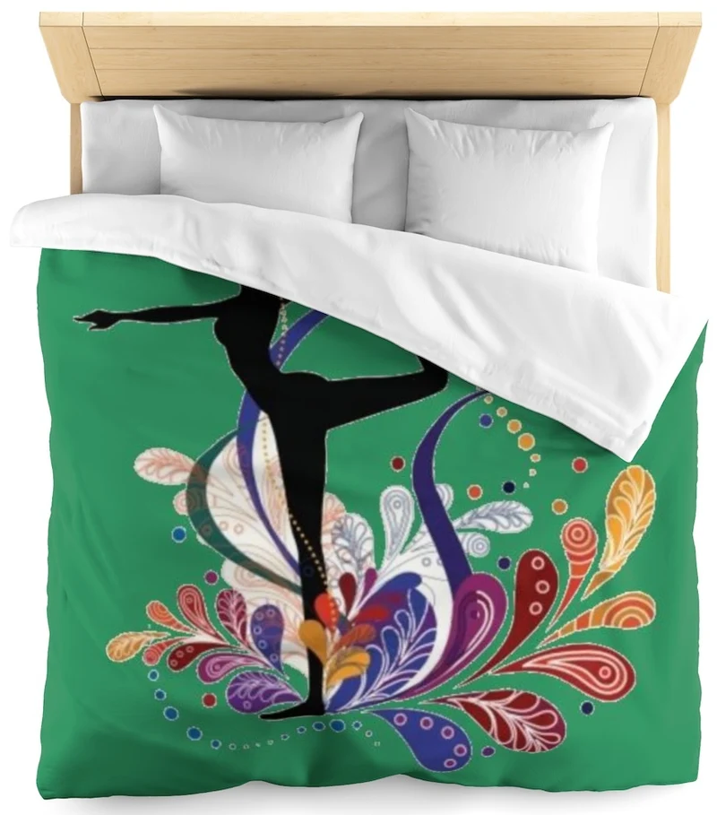 Tissu au mètre vert motif Danseuse étoile silhouette pose yoga dandayamana